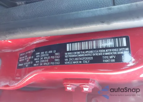 2016 Jeep Renegade Limited z USA, uszkodzony, nr VIN ZACCJBDT4GPD60628